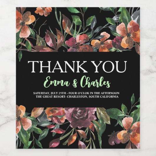 Dark Wild Blume Save the Date Weinetikett (Einzelnes Label)