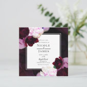 Dark Wine Moody Floral Moderne Elegante Glam Weddi Einladung (Stehend Vorderseite)