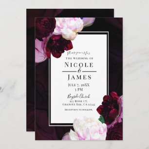 Dark Wine Moody Floral Moderne Elegante Glam Weddi Einladung