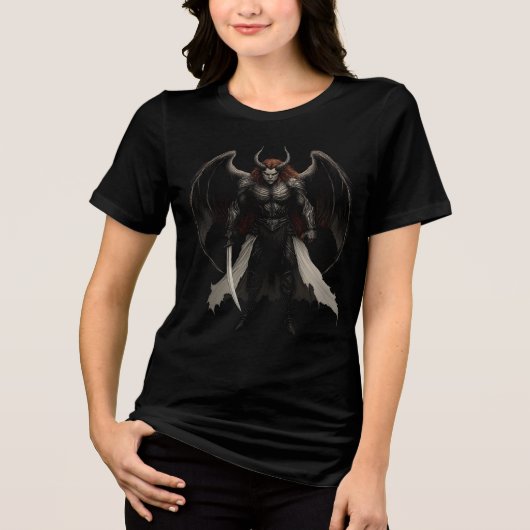 Dark Winged Demon Warrior in Armor Tri-Blend Shirt (Vorderseite)
