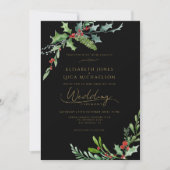 Dark Winter Berry Moody Botanical Monogram Wedding Einladung (Vorderseite)