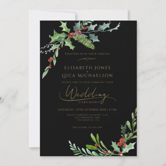 Dark Winter Berry Moody Botanical Monogram Wedding Einladung (Vorderseite)