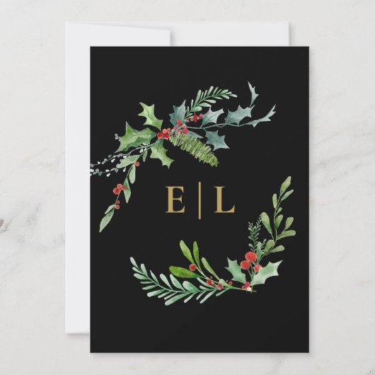Dark Winter Berry Moody Botanical Monogram Wedding Einladung (Rückseite)