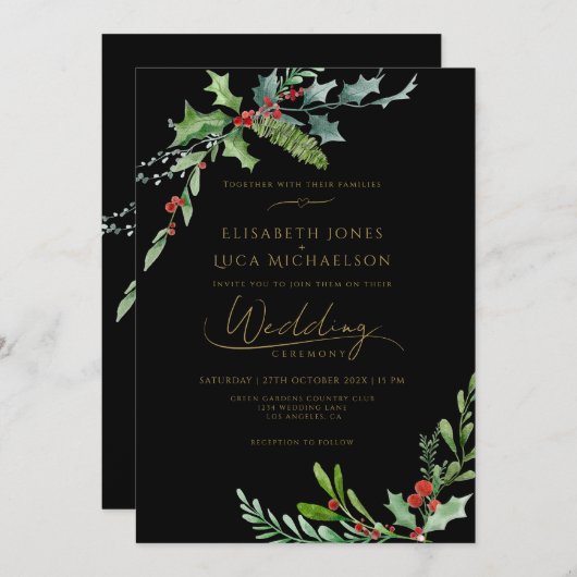 Dark Winter Berry Moody Botanical Monogram Wedding Einladung (Vorne/Hinten)