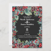 Dark Winter Wedding Holiday Berries & Pine Cones Einladung (Vorderseite)