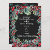 Dark Winter Wedding Holiday Berries & Pine Cones Einladung (Vorne/Hinten)