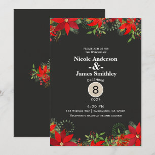 Dark Winter Wedding Red Poinsettia Floral Holiday Einladung