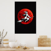 Dark Witch Flying Over Red Moon Poster (Küche)