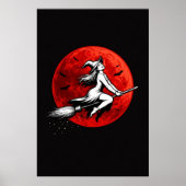 Dark Witch Flying Over Red Moon Poster (Vorne)