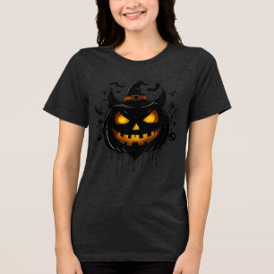 Dark Witch Pumpkin with Glowing Eyes Tri-Blend Shirt