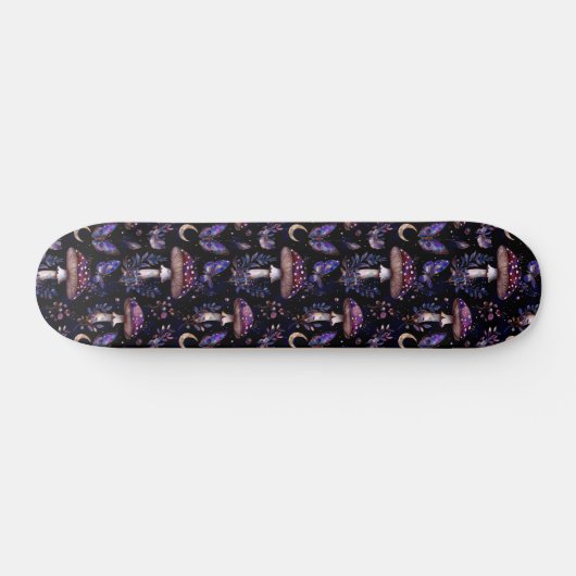 Dark Witchy Mushroom Butterfly Celestial Pattern Skateboard (Horizontal)