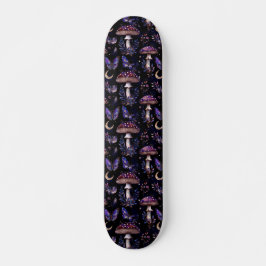 Dark Witchy Mushroom Butterfly Celestial Pattern Skateboard