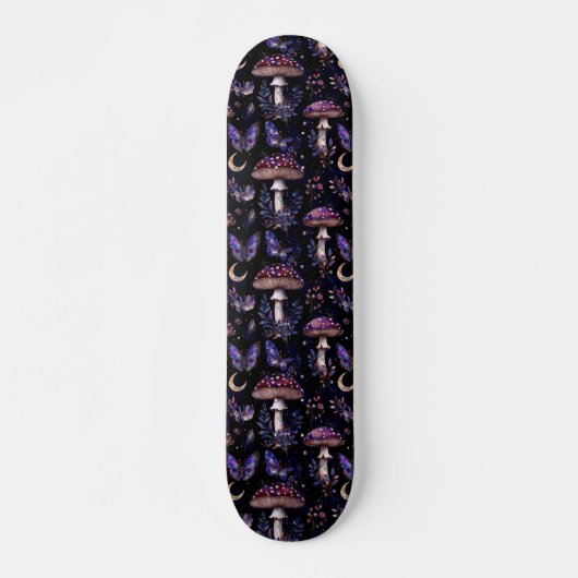 Dark Witchy Mushroom Butterfly Celestial Pattern Skateboard (Vorne)