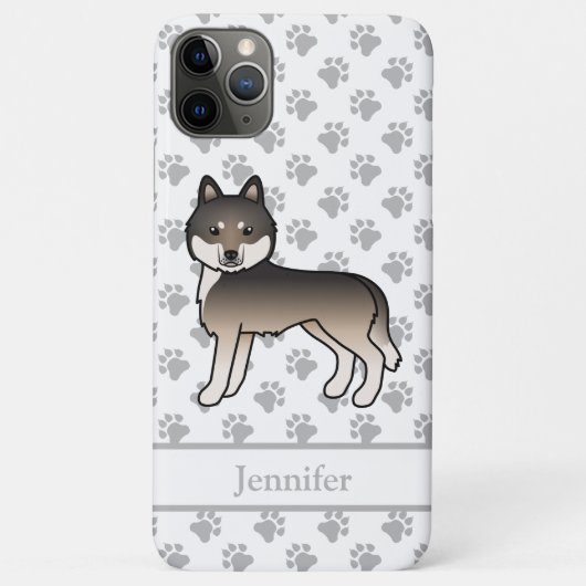 Dark Wolf Gray Siberian Husky Cartoon Dog & Name Case-Mate iPhone Hülle (Rückseite)