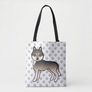 Dark Wolf Gray Siberian Husky Cartoon Dog & Paws Tasche