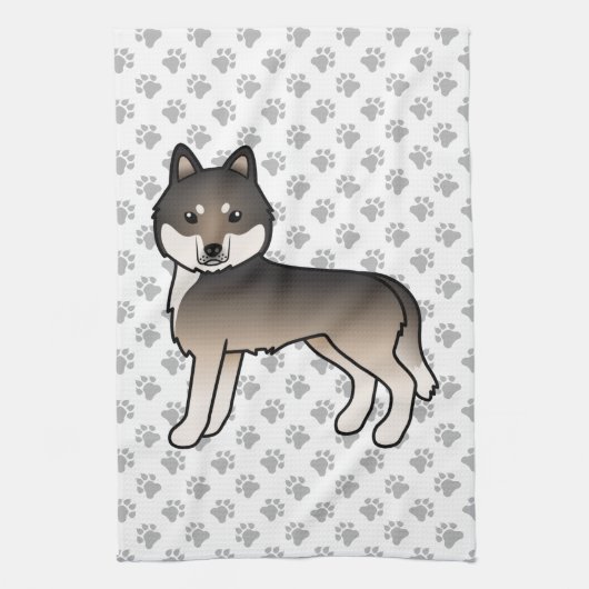 Dark Wolf Gray Siberian Husky Niedlich Cartoon Dog Geschirrtuch (Vertikal)