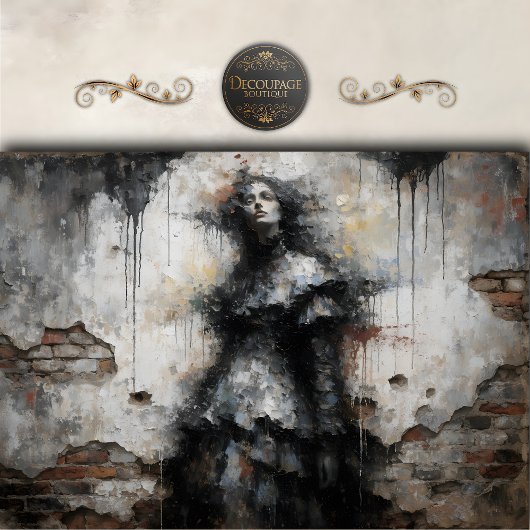 Dark Woman in Crumbling Wall Decoupage Seidenpapier
