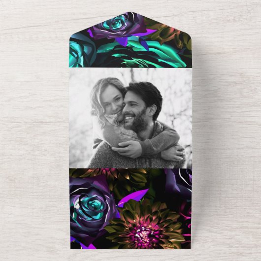 Dark Wonderland Bold Glam Floral Blume Hochzeit All In One Einladung (Außenbereich)