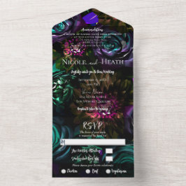 Dark Wonderland Bold Glam Floral Blume Hochzeit All In One Einladung