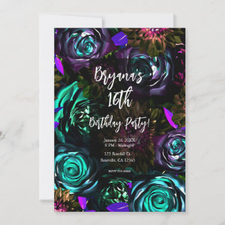 Dark Wonderland Bold Glamour Floral Blume Party Einladung
