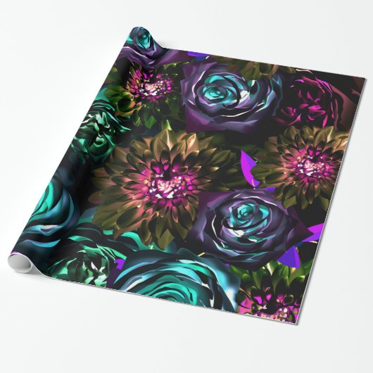 Dark Wonderland Bold Glamour Floral Blume Party Geschenkpapier (Ungerollt)