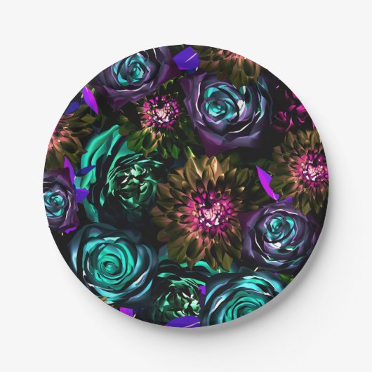 Dark Wonderland Bold Glamour Floral Blume Party Pappteller (Vorderseite)