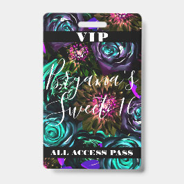 Dark Wonderland Bold Glamour Floral Sweet 16 VIP Ausweis