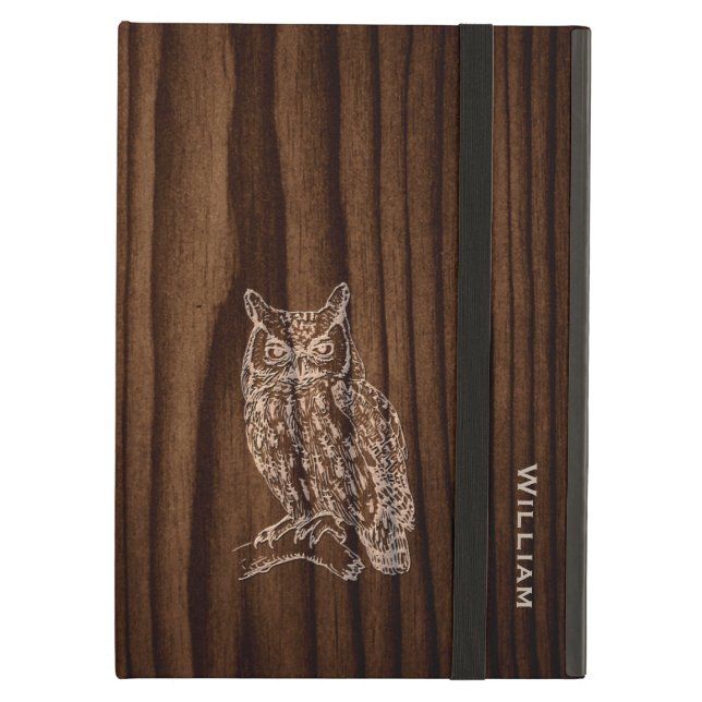 Dark Wood Grain Look mit Owl iPad Air Hüllen (Vorderseite Geschlossen)