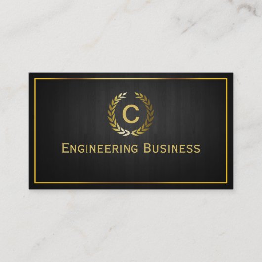 Dark Wood Monogram Zivil Engineer Business Card Visitenkarte (Vorderseite)