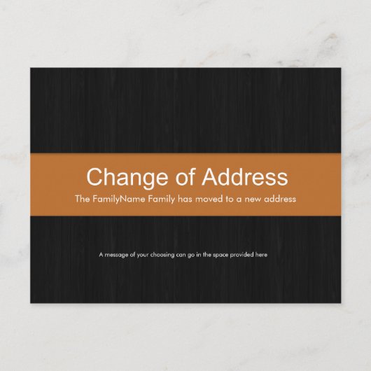 Dark Wood & Orange Adressenänderung Postkarte (Vorderseite)