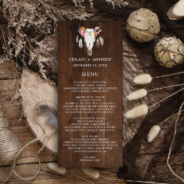 Dark Wood Rustic Antler Wedding Menu Menükarte