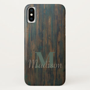 Dark Wood Rustic Cool Monogram Initial Name Case-Mate iPhone Hülle