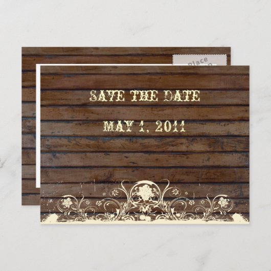 Dark Wood Save the Date Ankündigungspostkarte (Vorne/Hinten)