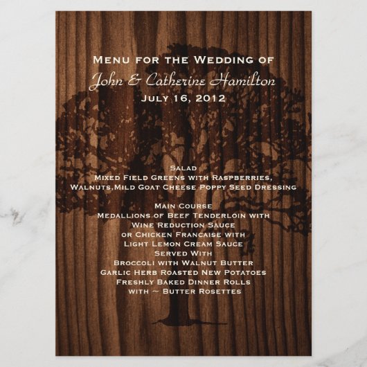 Dark Wood Tree Country Wedding Table Menu Menükarte (Vorderseite)