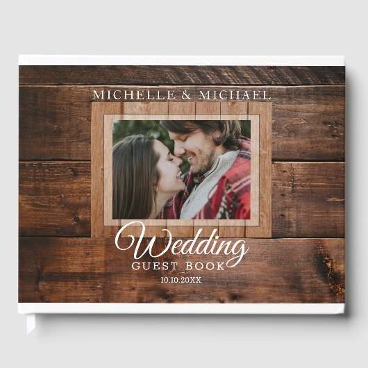 Dark Wood Vintage Wedding Foto Gästebuch (Vorderseite)