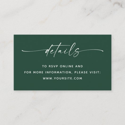 Dark Woodland Green Wedding Details + QR Code Begleitkarte (Vorderseite)