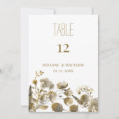 Dark yellow ivory white brown flora Table Numbers Einladung (Vorderseite)