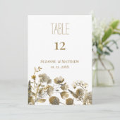 Dark yellow ivory white brown flora Table Numbers Einladung (Stehend Vorderseite)