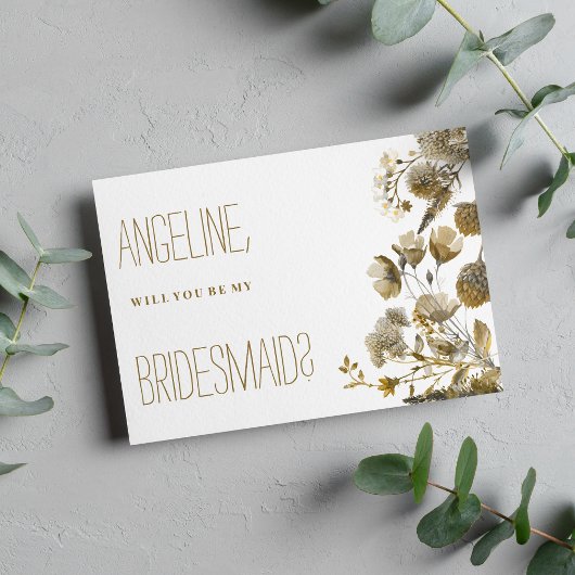 Dark yellow ivory white brown floral Bridesmaid Einladung
