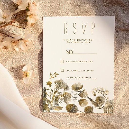 Dark yellow ivory white brown floral RSVP Einladung