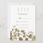 Dark yellow ivory white brown floral RSVP Einladung (Vorderseite)