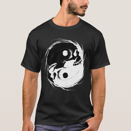 Dark Yin Yang Vampire Skull Religious Symbol T-Shirt (Vorderseite)