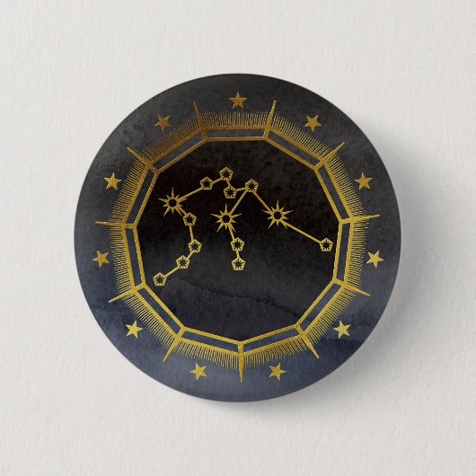 Dark Zodiac: Aquarius Birth Sign Black & Gold Button (Vorderseite)