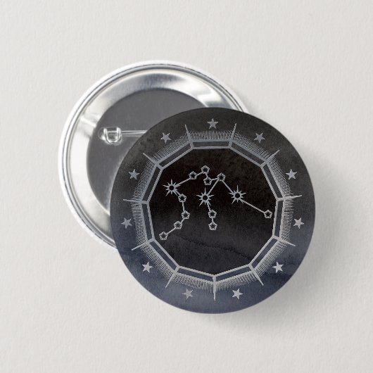 Dark Zodiac: Aquarius Birth Sign Black & Silver Button (Vorne & Hinten)