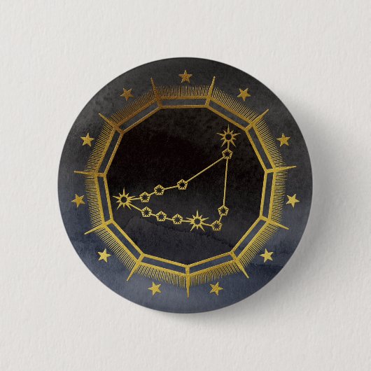 Dark Zodiac: Capricorn Birth Sign Black & Gold Button (Vorderseite)
