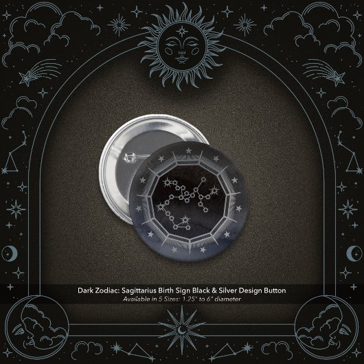 Dark Zodiac: Sagittarius Birth Sign Black & Silver Button