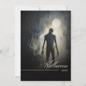 Dark Zombie Moon Black & White Halloween-Party Einladung (Vorderseite)