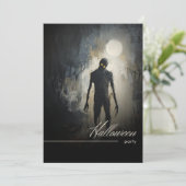 Dark Zombie Moon Black & White Halloween-Party Einladung (Stehend Vorderseite)