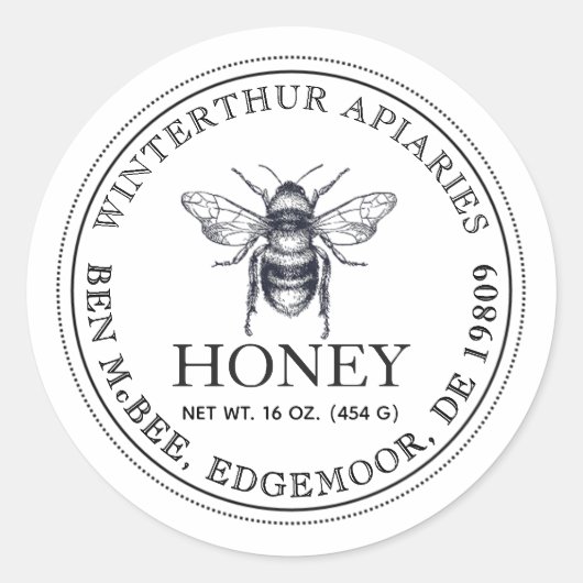 Darker Text editable White Honey Jar Bee Label Runder Aufkleber (Vorderseite)