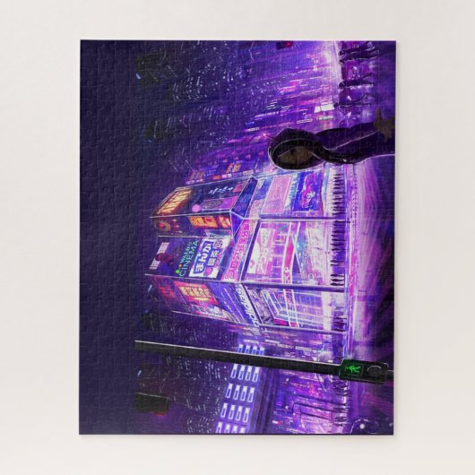 darkes Cyberpunk-Stadtrundräbsel Puzzle (Vertikal)